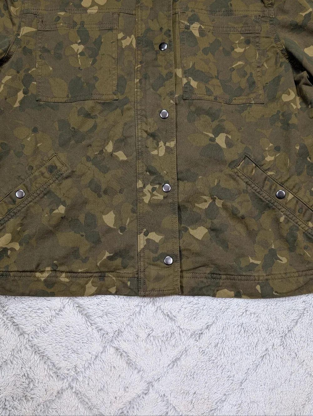 Garnet Hill Jacket Womens 4 Green Army Floral Camo Cotton Utility Casual Outdoor
